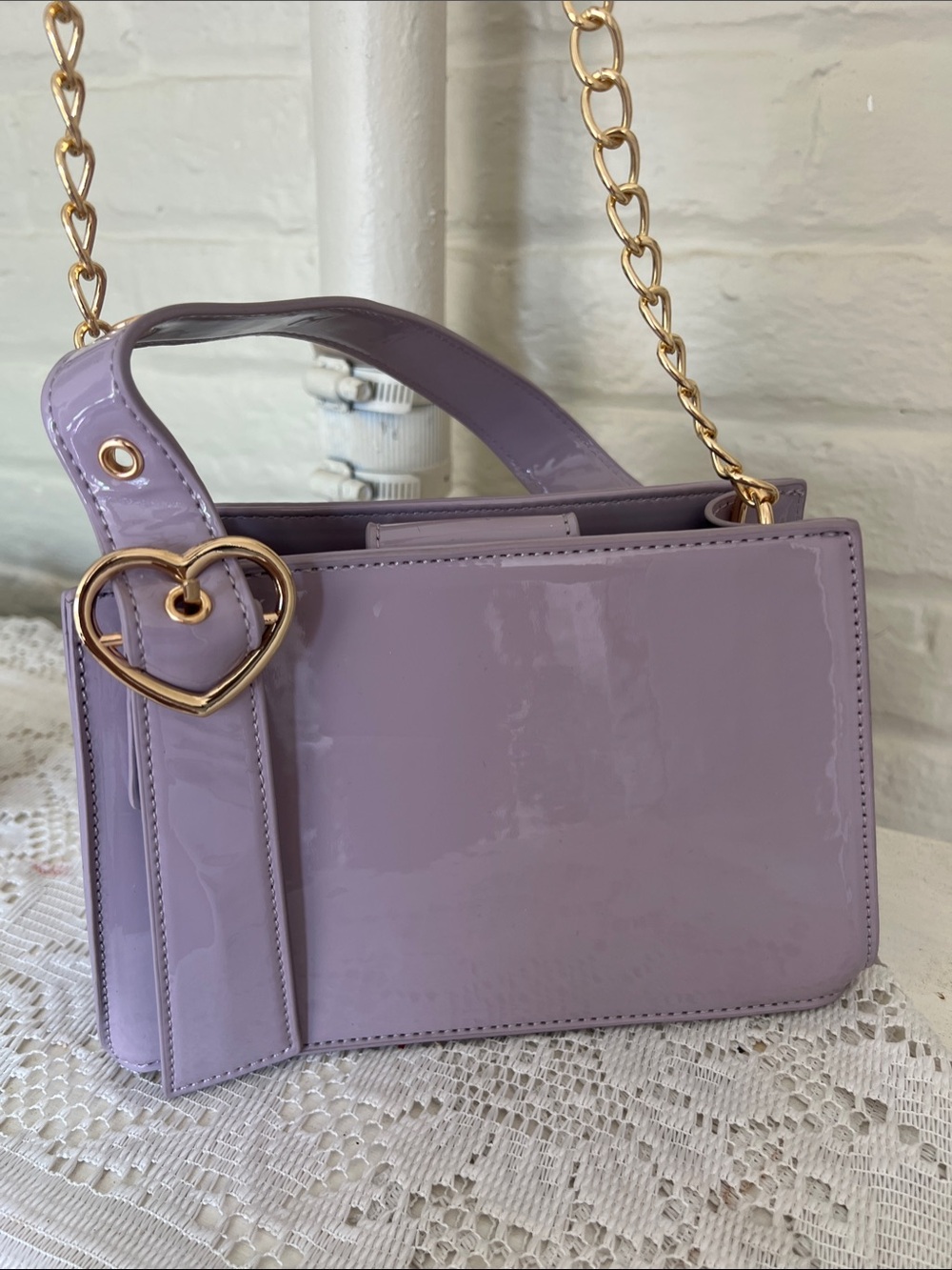 Lavender Patent Heart-Accent Shoulder Bag